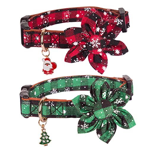 ADOGGYGO Weihnachtshalsband mit Blume, klassisches Büffelkariertes Schneeflocken-Hundehalsband mit abnehmbarem Blumenmuster, verstellbar, rot, grün, Weihnachtshalsbänder für große Hunde (groß, von ADOGGYGO