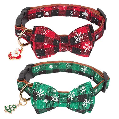 ADOGGYGO Weihnachtshalsband mit Fliege, verstellbares Hundehalsband mit Fliege, rot, grün, kariert, für kleine, mittelgroße und große Hunde, Haustiere (XS, Weihnachtsschleife) von ADOGGYGO