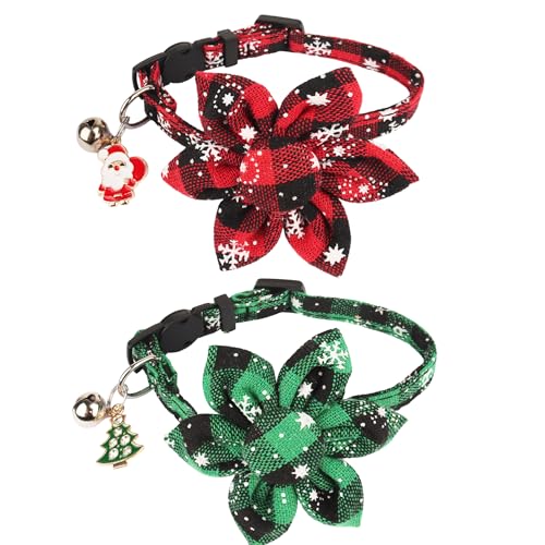 ADOGGYGO Weihnachtskatzenhalsband, Breakaway mit niedlicher Fliege, Glöckchen, 2 Stück, Rot / Grün, kariert, mit abnehmbarer Fliege, Katzenschleife, Halsband für Katzen, Kätzchen (16,5 cm - 21,6 cm, ADOGGYGO Weihnachtskatzenhalsband, Breakaway mit niedlicher Fliege, Glöckchen, 2 Stück, Rot / Grün, kariert, mit abnehmbarer Fliege, Katzenschleife, Halsband für Katzen, Kätzchen (16,5 cm - 21,6 cm, von ADOGGYGO