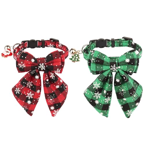 ADOGGYGO Weihnachtskatzenhalsband, Breakaway mit niedlicher Fliege, Glöckchen, 2 Stück, Rot / Grün, kariert, mit abnehmbarer Fliege, Katzenschleife, Halsband für Katzen, Kätzchen (16,5 cm - 21,6 cm, ADOGGYGO Weihnachtskatzenhalsband, Breakaway mit niedlicher Fliege, Glöckchen, 2 Stück, Rot / Grün, kariert, mit abnehmbarer Fliege, Katzenschleife, Halsband für Katzen, Kätzchen (16,5 cm - 21,6 cm, von ADOGGYGO