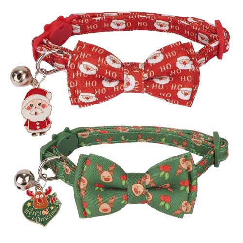 ADOGGYGO Weihnachtskatzenhalsband mit abnehmbarer Schleife, 2 Stück, rot, grün, Weihnachtsmann Rentier, Weihnachts-Halsbänder für Katze und Kätzchen ADOGGYGO Weihnachtskatzenhalsband mit abnehmbarer Schleife, 2 Stück, rot, grün, Weihnachtsmann Rentier, Weihnachts-Halsbänder für Katze und Kätzchen von ADOGGYGO