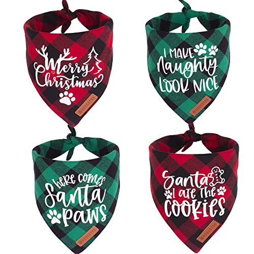 Adoggygo Hundehalstuch, Weihnachten, 4 Stück, klassischer karierter Haustierschal, mehrere Größen angeboten, Weihnachtsfeiertags-Bandanas für mittelgroße große Hunde Haustiere (groß) von ADOGGYGO