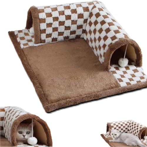 2-in-1 lustiges Plüsch-Karo-kariertes Katzentunnelbett, Katzentunnel für Indoor-Katzen, interaktives Katzenspielzeug, waschbarer Innen-Katzenspieltunnel, Katzentunnel, Katzenbett für alle Jahreszeiten 2-in-1 lustiges Plüsch-Karo-kariertes Katzentunnelbett, Katzentunnel für Indoor-Katzen, interaktives Katzenspielzeug, waschbarer Innen-Katzenspieltunnel, Katzentunnel, Katzenbett für alle Jahreszeiten von ADTEMP