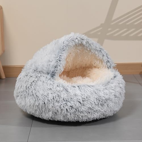 ADUODAO Plüsch-Katzenbett in Donut-Form mit rutschfester Unterseite, für den Innenbereich, waschbar, beruhigendes Haustierkissen für Kätzchen und Welpen, Kuschelnest (Durchmesser: 60 cm, Grau) von ADUODAO