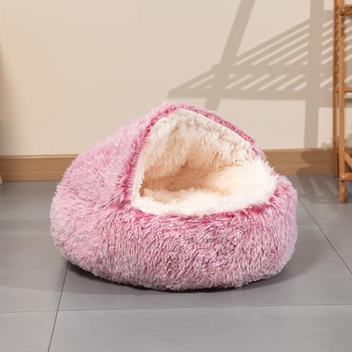 ADUODAO Plüsch-Katzenbett in Donut-Form mit rutschfester Unterseite, für den Innenbereich, waschbar, beruhigendes Haustierkissen für Kätzchen und Welpen, Kuschelnest (Durchmesser: 60 cm, Rosa) von ADUODAO