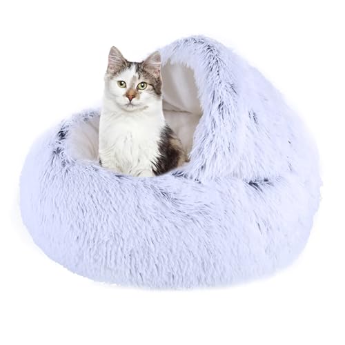 Beruhigendes Katzenbett für den Innenbereich, Donut-Kuschel-Katzenhöhle, Sofa mit großer Kapuze, waschbares Kätzchen-Zeltkissen, rutschfestes Plüsch-Haustiernest für Kätzchen, Welpen, kleine Hunde von ADUODAO