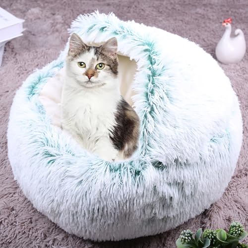 Beruhigendes Katzenbett für den Innenbereich, Donut-Kuschel-Katzenhöhle, Sofa mit großer Kapuze, waschbares Kätzchen-Zeltkissen, rutschfestes Plüsch-Haustiernest für Kätzchen, Welpen, kleine Hunde Beruhigendes Katzenbett für den Innenbereich, Donut-Kuschel-Katzenhöhle, Sofa mit großer Kapuze, waschbares Kätzchen-Zeltkissen, rutschfestes Plüsch-Haustiernest für Kätzchen, Welpen, kleine Hunde von ADUODAO