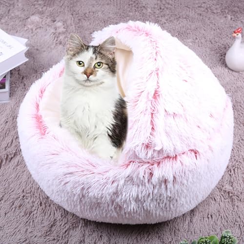 Beruhigendes Katzenbett für den Innenbereich, Donut-Kuschel-Katzenhöhle, Sofa mit großer Kapuze, waschbares Kätzchen-Zeltkissen, rutschfestes Plüsch-Haustiernest für Kätzchen, Welpen, kleine Hunde Beruhigendes Katzenbett für den Innenbereich, Donut-Kuschel-Katzenhöhle, Sofa mit großer Kapuze, waschbares Kätzchen-Zeltkissen, rutschfestes Plüsch-Haustiernest für Kätzchen, Welpen, kleine Hunde von ADUODAO