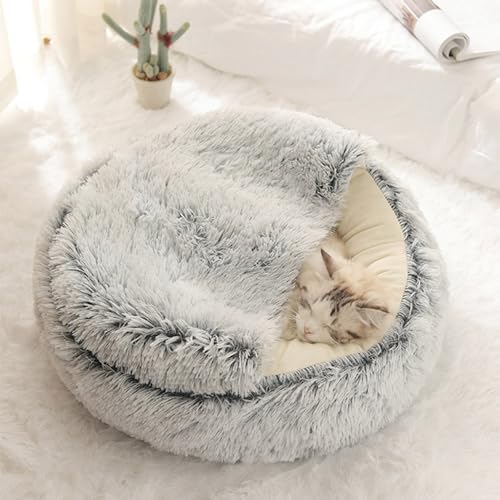 Donut-Katzenbett, rundes Höhlen-Schlafbett, Plüsch-Kätzchenbett, warmes Haustierkissen, Sofa mit rutschfester Unterseite, Indoor-Katzennest, Zelt für Kätzchen und Welpen (Durchmesser: 60 cm, Grau) von ADUODAO
