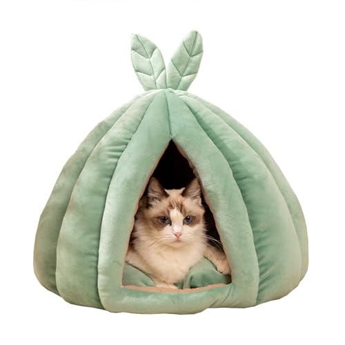 Dreieckiges Haustierhöhlenhaus, Katzenbett, Iglu-Höhle für Katzen, Kätzchen, Hund, Kätzchennest mit abnehmbarem Kissen, warmes, halbgeschlossenes Katzenschlafhaus (45 x 45 x 40 cm) von ADUODAO