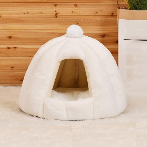 Halbgeschlossenes Katzenhöhlennest, Haustierhöhle, warmes Haustiernest mit abnehmbarem Kissen für kleine Hunde, Welpen, Kätzchen, weiches, beruhigendes Katzenbett, Hundekorb, 48 x 48 x 40 cm, Weiß Halbgeschlossenes Katzenhöhlennest, Haustierhöhle, warmes Haustiernest mit abnehmbarem Kissen für kleine Hunde, Welpen, Kätzchen, weiches, beruhigendes Katzenbett, Hundekorb, 48 x 48 x 40 cm, Weiß von ADUODAO