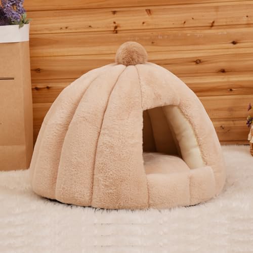 Halbgeschlossenes Katzenhöhlennest, Haustierhöhle, warmes Haustiernest mit abnehmbarem Kissen für kleine Hunde, Welpen, Kätzchen, weiches, beruhigendes Katzenbett, Hundekorb, 56 x 56 x 48 cm, Khaki Halbgeschlossenes Katzenhöhlennest, Haustierhöhle, warmes Haustiernest mit abnehmbarem Kissen für kleine Hunde, Welpen, Kätzchen, weiches, beruhigendes Katzenbett, Hundekorb, 56 x 56 x 48 cm, Khaki von ADUODAO