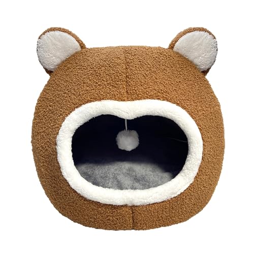 Haustierhöhle, beruhigende Katzen-Schlafhöhle, Katzenhaus-Möbel mit flauschigem Ball für Hunde/Kätzchen/Kaninchen/Welpen, Haustier-Höhle mit rutschfester Unterseite (42 x 42 x 40) von ADUODAO