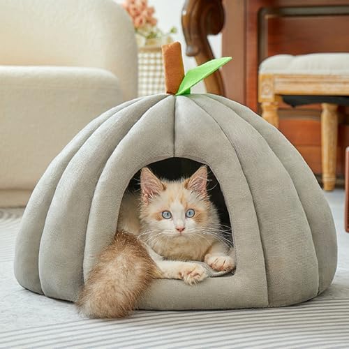 Katzen-Nest für den Innenbereich, warmes Haustierhöhlenhaus mit abnehmbarem, waschbarem Kissen, halbgeschlossenes Nest, beruhigender Hundekorb, rutschfestes Haustierbett für Katzen, Hunde, Welpen von ADUODAO