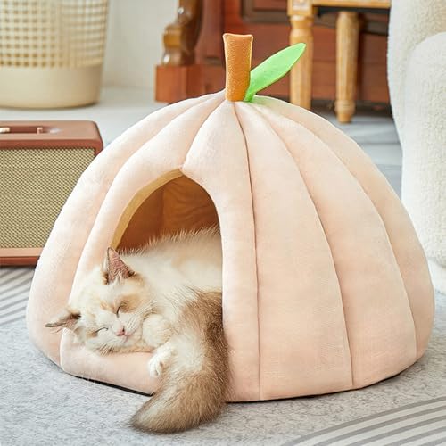 Katzen-Nest für den Innenbereich, warmes Haustierhöhlenhaus mit abnehmbarem, waschbarem Kissen, halbgeschlossenes Nest, beruhigender Hundekorb, rutschfestes Haustierbett für Katzen, Hunde, Welpen von ADUODAO