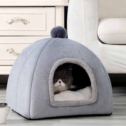 Katzen-Schlafhöhle, dreieckiges Katzenbett mit rutschfester Unterseite, Haustierzelt-Höhle, halbgeschlossene Nestmatte mit abnehmbarem Kissen für kleine Haustiere, Welpen, Kätzchen, 35 x 35 x 27 cm Katzen-Schlafhöhle, dreieckiges Katzenbett mit rutschfester Unterseite, Haustierzelt-Höhle, halbgeschlossene Nestmatte mit abnehmbarem Kissen für kleine Haustiere, Welpen, Kätzchen, 35 x 35 x 27 cm von ADUODAO