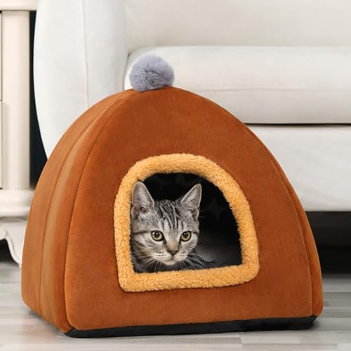 Katzen-Schlafhöhle, dreieckiges Katzenbett mit rutschfester Unterseite, Haustierzelt-Höhle, halbgeschlossene Nestmatte mit abnehmbarem Kissen für kleine Haustiere, Welpen, Kätzchen, 40 x 40 x 31 cm Katzen-Schlafhöhle, dreieckiges Katzenbett mit rutschfester Unterseite, Haustierzelt-Höhle, halbgeschlossene Nestmatte mit abnehmbarem Kissen für kleine Haustiere, Welpen, Kätzchen, 40 x 40 x 31 cm von ADUODAO