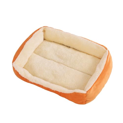 Katzenbett für Haustiere im Innenbereich, rutschfest, waschbar, beruhigendes Kätzchen-Sofa, warm, bequem, Haustierbett, Höhle für Kaninchen/Welpen/Kätzchen (rechteckig: 50 x 39 x 10 cm, Orange) von ADUODAO