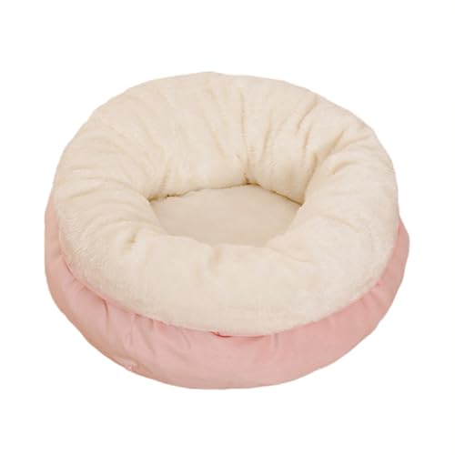 Katzenbett für Haustiere im Innenbereich, rutschfest, waschbar, beruhigendes Kätzchen-Sofa, warm, bequem, Haustierbett, Höhle für Kaninchen/Welpen/Kätzchen (rund: 50 x 50 x 25 cm, Rosa) von ADUODAO