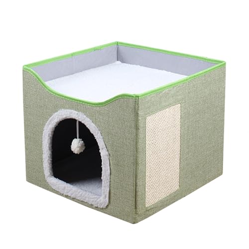 Katzenhaus für den Innenbereich, kleine, mittelgroße Haustiere mit abnehmbarem, waschbarem Kissen, faltbares Haustierbett, Höhle mit Kratzbrett, Katzenhütte Versteck für Kätzchen (Grün) von ADUODAO
