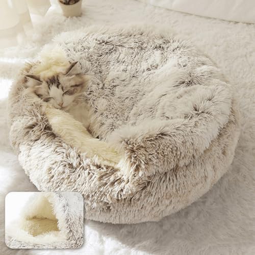 Plüsch-Katzenbett, Donut-Katzenbett, rutschfestes Katzennest, warmes Haustierkissen, Sofa, winddicht, Kätzchen-Schlafsack mit Kapuze, kleines Haustierzelt, waschbar, Anti-Angst-Kätzchenbett Plüsch-Katzenbett, Donut-Katzenbett, rutschfestes Katzennest, warmes Haustierkissen, Sofa, winddicht, Kätzchen-Schlafsack mit Kapuze, kleines Haustierzelt, waschbar, Anti-Angst-Kätzchenbett von ADUODAO