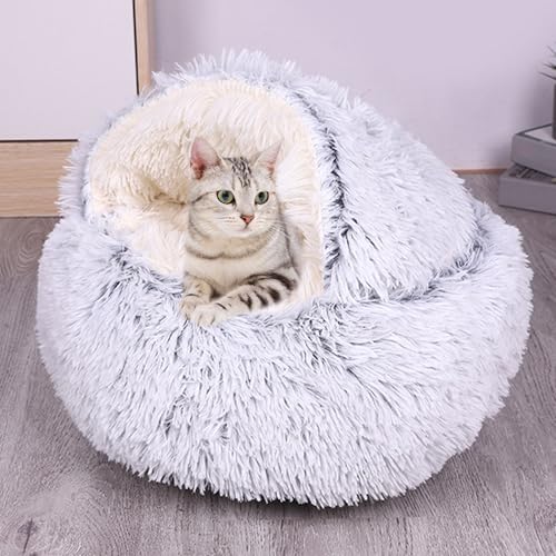 Rundes Haustierhaus, Katzennest mit Kapuze, winddicht, beruhigendes Katzenbett für den Innenbereich, Anti-Angst, Donut-Kuschelnest mit rutschfester Unterseite, Haustierschlafsack (Durchmesser: 60 cm Rundes Haustierhaus, Katzennest mit Kapuze, winddicht, beruhigendes Katzenbett für den Innenbereich, Anti-Angst, Donut-Kuschelnest mit rutschfester Unterseite, Haustierschlafsack (Durchmesser: 60 cm von ADUODAO
