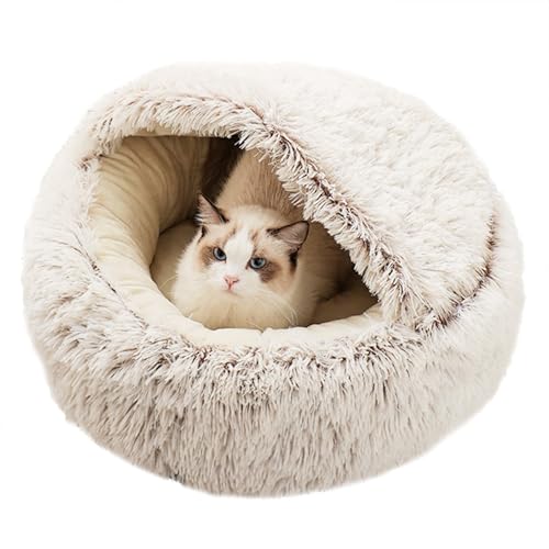 Rundes Haustierhaus, winddicht, beruhigendes Katzenbett, warmes Plüsch-Kätzchenbett, Donut-Kuschel-Katzenhöhle, mit Kapuze mit rutschfester Unterseite, waschbares Haustier-Schlafkissen (40 x 40 x 18 von ADUODAO