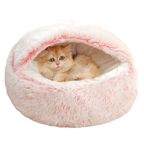 Rundes Haustierhaus, winddicht, beruhigendes Katzenbett, warmes Plüsch-Kätzchenbett, Donut-Kuschel-Katzenhöhle, mit Kapuze mit rutschfester Unterseite, waschbares Haustier-Schlafkissen (60 x 60 x 20 von ADUODAO