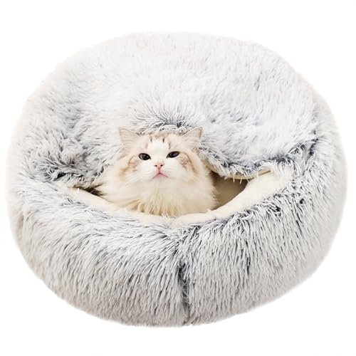 Rundes Haustierhaus, winddicht, beruhigendes Katzenbett, warmes Plüsch-Kätzchenbett, Donut-Kuschel-Katzenhöhle, mit Kapuze mit rutschfester Unterseite, waschbares Haustier-Schlafkissen (65 x 65 x 20 Rundes Haustierhaus, winddicht, beruhigendes Katzenbett, warmes Plüsch-Kätzchenbett, Donut-Kuschel-Katzenhöhle, mit Kapuze mit rutschfester Unterseite, waschbares Haustier-Schlafkissen (65 x 65 x 20 von ADUODAO