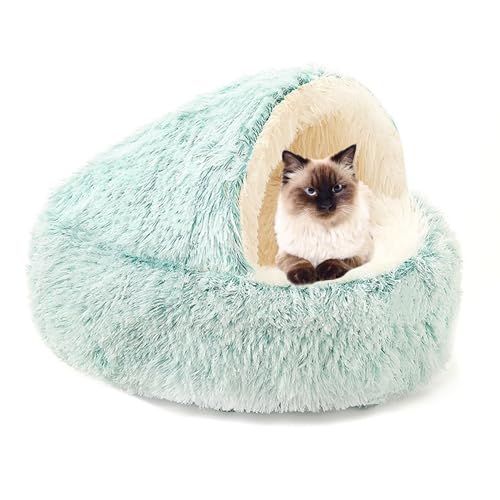 Rutschfestes Katzen-Bett, Donut-Kuschel-Haustierhaus für Kätzchen, Welpen, Hunde, halbgeschlossenes kleines Hundebett, warmes, rundes Kätzchen-Schlafsack, Plüsch-Haustiernest (Durchmesser: 65 cm, Grün von ADUODAO