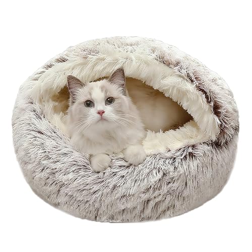 Rutschfestes Katzen-Bett, Donut-Kuschel-Haustierhaus für Kätzchen, Welpen, Hunde, halbgeschlossenes kleines Hundebett, warmes, rundes Kätzchen-Schlafsack, Plüsch-Haustiernest (Durchmesser: 65 cm Rutschfestes Katzen-Bett, Donut-Kuschel-Haustierhaus für Kätzchen, Welpen, Hunde, halbgeschlossenes kleines Hundebett, warmes, rundes Kätzchen-Schlafsack, Plüsch-Haustiernest (Durchmesser: 65 cm von ADUODAO