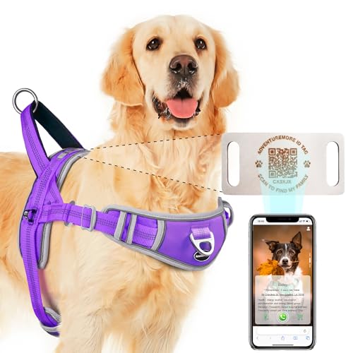 ADVENTUREMORE Hundegeschirr für große Hunde, kein Ziehen, mit QR-Code, Erkennungsmarke, verstellbar, reflektierend, atmungsaktiv, leicht zu kontrollieren, Frontclip, Griff für Training, von ADVENTUREMORE