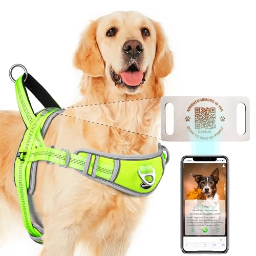 ADVENTUREMORE Hundegeschirr für große Hunde, kein Ziehen, mit QR-Code, Erkennungsmarke, verstellbar, reflektierend, atmungsaktiv, mit einfacher Kontrolle, Frontclip, Griff für Training, von ADVENTUREMORE