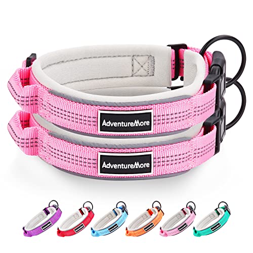 ADVENTUREMORE Hundehalsband für S, M, L, weiches Neopren, gepolstert, strapazierfähig, Nylon, Schnellverschluss-Schnalle, verstellbar, Hundehalsbänder mit Etikettenhalter, gleiche Größe von ADVENTUREMORE