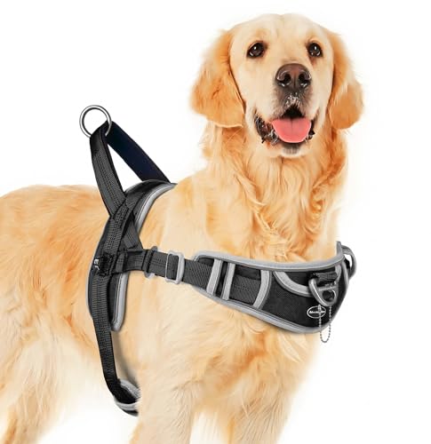 ADVENTUREMORE No Pull Large Dog Harness Sport Dog Halfter Harness Reflective Breathable Dog Vest Escape Proof Dog Harness with Easy Control Front Clip Handle for Training Walking XL Black von ADVENTUREMORE