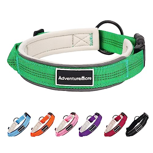 AdventureMore Hundehalsband für S, M, L, weiches Neopren, gepolstert, strapazierfähig, Nylon, Schnellverschluss, verstellbar, reflektierend, sicher, kein Ziehen, für Mädchen, Jungen, klein, Grün von ADVENTUREMORE