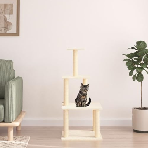 ADWOA Kratzbaum mit Sisal-Kratzsäulen Creme 111 cm Kratzbaum FüR GroßE Katzen Cat Tree von ADWOA