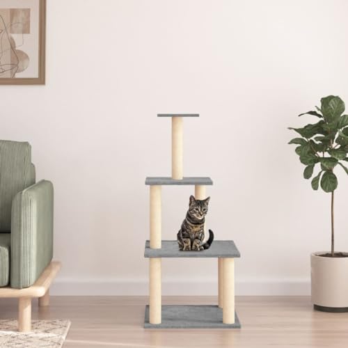 ADWOA Kratzbaum mit Sisal-Kratzsäulen Hellgrau 111 cm Kratzbaum FüR GroßE Katzen Cat Tree von ADWOA