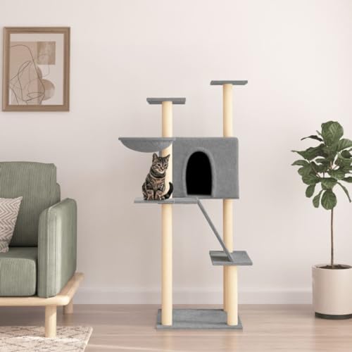 ADWOA Kratzbaum mit Sisal-Kratzsäulen Hellgrau 143 cm Cat Tree Kratzbaum Grosse Katzen Stabil Kratztonne von ADWOA