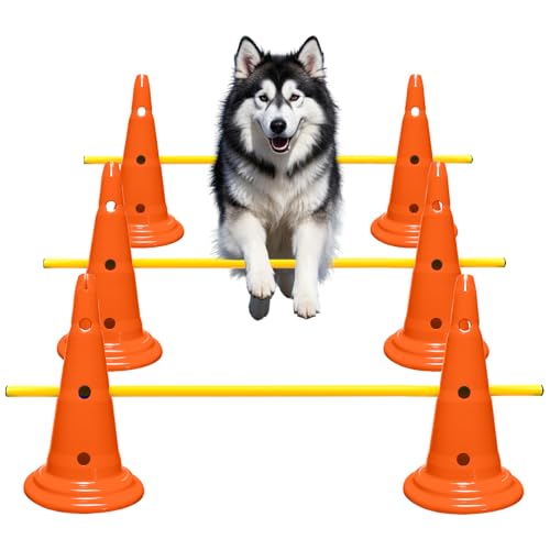 AEDNX Agility-Hürden-Kegel-Set für Hunde, Agility-Kurs, Hinterhof-Set beinhaltet 6 Agility-Kegel, 3 Agility-Ruten, Agility-Trainingsgerät, höhenverstellbares Hindernis mit Aufbewahrungstasche von AEDNX