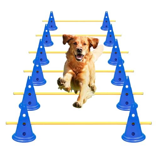AEDNX Agility-Hürden-Kegel-Set für Hunde, Agility-Kurs, Hinterhof-Set mit 12 Agility-Kegeln, 6 Agility-Ruten, Agility-Trainingsausrüstung, höhenverstellbares Hindernis mit Aufbewahrungstasche, Blau AEDNX Agility-Hürden-Kegel-Set für Hunde, Agility-Kurs, Hinterhof-Set mit 12 Agility-Kegeln, 6 Agility-Ruten, Agility-Trainingsausrüstung, höhenverstellbares Hindernis mit Aufbewahrungstasche, Blau von AEDNX