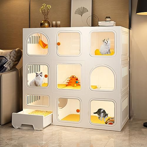 AEGCAOJH Katzenkäfig - Katzengehege für den Innenbereich, Katzenzwinger für Hauskatzen mit Katzentoilette, Stabiler und robuster DIY-Katzenlaufstall, mit Rollen zur Erhöhung der Höhe um 4 c von AEGCAOJH
