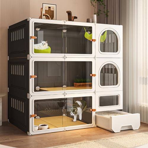 AEGCAOJH Katzenkäfige für den Innenbereich, Chinchillakäfig, Katzengehege, DIY-Katzenlaufstall, HD-transparent, neu verbesserte Schiebetür, einfach zu montieren, ideal für 1–2 Kätzchen (Far von AEGCAOJH