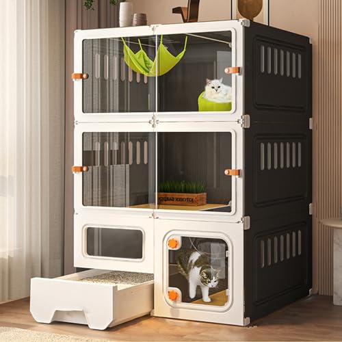 Katzenkäfige für den Innenbereich, Chinchillakäfig, Katzengehege, DIY-Katzenlaufstall, HD, transparent, neu verbesserte Schiebetür, einfach zu montieren, ideal für 1–2 Kätzchen (Fa von AEGCAOJH