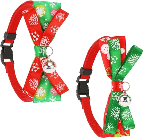 AEGISTO 2 Stück Weihnachts-Haustier-Halsband, verstellbares Weihnachts-Katzenhalsband mit doppelstöckiger Schleife, Glöckchen, Weihnachtsmuster, Halsring | niedliche modische Nylon-Fliege für kleine AEGISTO 2 Stück Weihnachts-Haustier-Halsband, verstellbares Weihnachts-Katzenhalsband mit doppelstöckiger Schleife, Glöckchen, Weihnachtsmuster, Halsring | niedliche modische Nylon-Fliege für kleine von AEGISTO