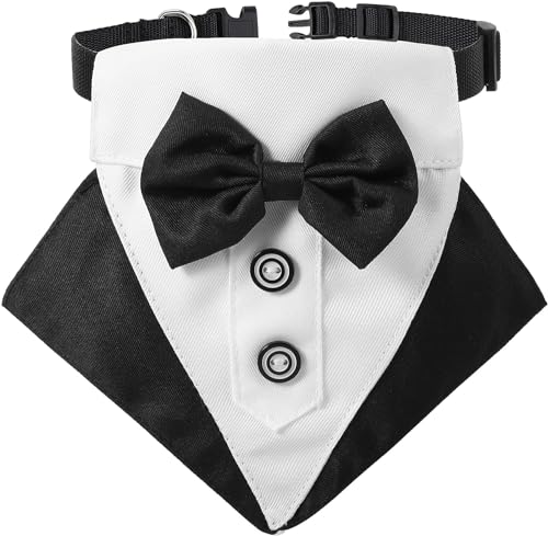 AEGISTO Formale Hund Smoking Bandana Hund Hochzeit Bandana Hundehalsband mit Fliege und Krawattendesigns Verstellbares Schwarzes Halsband Formale Tux Hund Fliege Verstellbares Halstuch (Schwarz, S) von AEGISTO