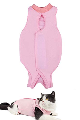 AEITPET Recovery Suit Katze, Haustiere Schutz Kleidung Wiederherstellung Anzug Weste, Verhindern Lecken Nach der Operation Tragen Weaning und Warmhalte Recovery Tuch Anzug für Katzen Hunde (L, Rosa) von AEITPET