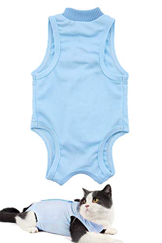 AEITPET Recovery Suit Katze, Haustiere Schutz Kleidung Wiederherstellung Anzug Weste, Verhindern Lecken Nach der Operation Tragen Weaning und Warmhalte Recovery Tuch Anzug für Katzen Hunde (M, Blau) von AEITPET