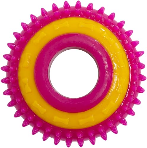 AERZETIX - C68587 - Kauspielzeug für Hunde Ø65 mm in Form eines Rades mit stacheln - wurf- und fangspiele für Haustiere - aus Gummi - Farbe Magenta und gelb von AERZETIX