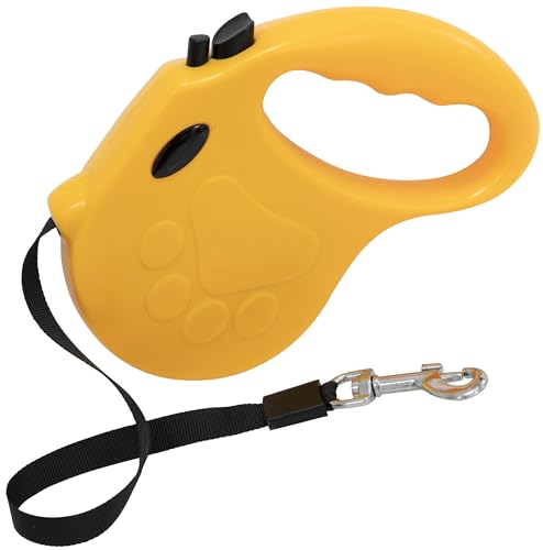 AERZETIX - C68728 - Automatische einziehbare gurtbandleine für Hunde 5 m 35 kg mit pfotenmuster - Farbe gelb - Sicherheitsgeschirr für Haustiere von AERZETIX